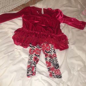 Long sleeve velvet top and floral pants for baby